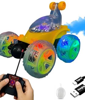 Dual-Sided High-Speed Remote Control Car with LED Lights, Mist Spray & Music | Flips, Spins & Drift Action | Random Color