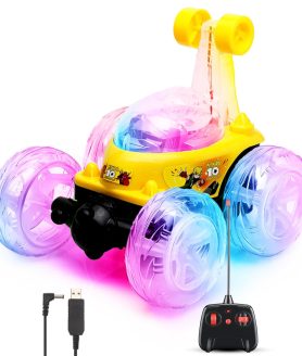 TOYOOS Rechargeable 5-Function 360° Rotating Big Stunt Car Off-Road RC Car with Remote Controller & USB Charging | Rolling, Spinning & High-Speed Action | Random Color