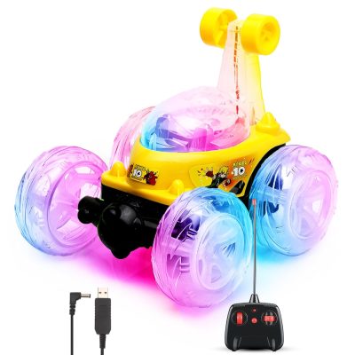 TOYOOS Rechargeable 5-Function 360° Rotating Big Stunt Car Off-Road RC Car with Remote Controller & USB Charging | Rolling, Spinning & High-Speed Action | Random Color