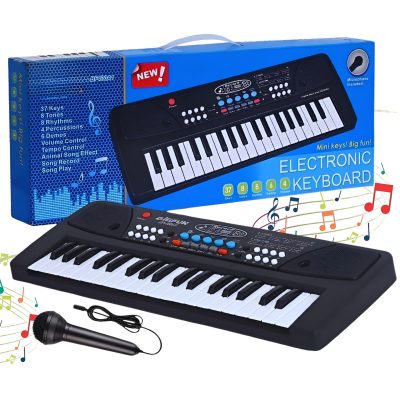 Toyoos BF-430A1 Portable Musical Educational Piano Keyboard with Microphone | 37 Keys Kids Piano | 8 Rhythms, 8 Tones, 6 Demo Songs | Record & Playback | Dual Power (USB-C / 3×AA Batteries)