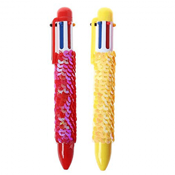 Tooyos 6-in-1 Multicolor Retractable Ballpoint Pens Colorful Sequins