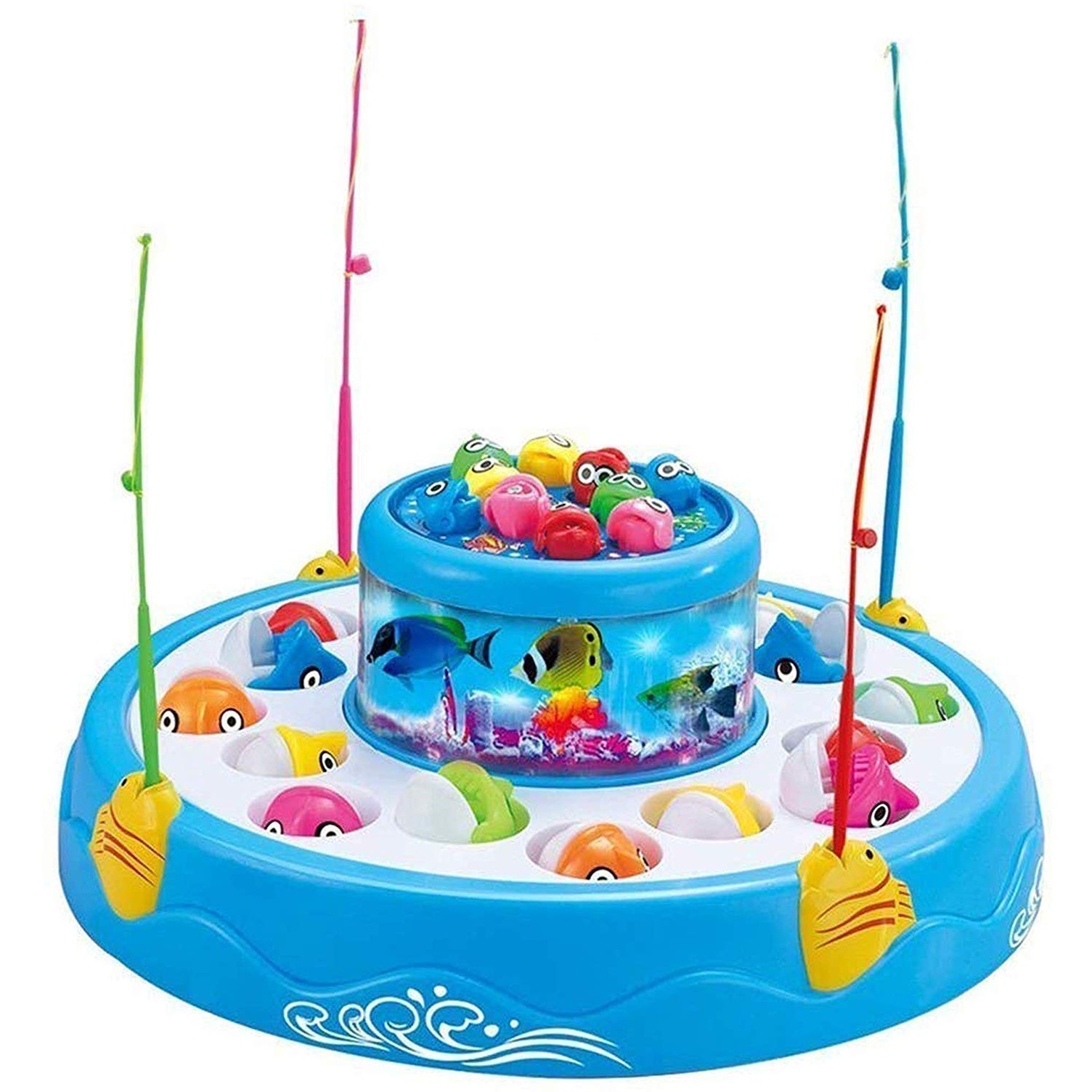 Toyoos Big Fish Catching Game | 26 Colorful Fishes & 4 Fishing Rods | Musical Spinning Board with Lights | Fun Family Board Game for Kids & Adults | Educational & Engaging Gift Toy