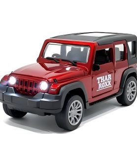 TOYOOS Thar Jeep Premium Car Toy for Kids | DieCast Metal Pull-Back Action | Openable Doors 4x4 | Light and Music | Realistic Miniature Model | Gift For Boys Girls | Red