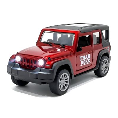 TOYOOS Thar Jeep Premium Car Toy for Kids | DieCast Metal Pull-Back Action | Openable Doors 4x4 | Light and Music | Realistic Miniature Model | Gift For Boys Girls | Red