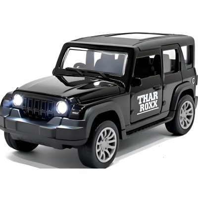 TOYOOS Thar Jeep Premium Car Toy for Kids | DieCast Metal Pull-Back Action | Openable Doors 4x4 | Light and Music | Realistic Miniature Model | Gift For Boys Girls | Black
