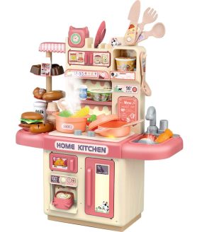 Toyoos Dream Kitchen Playset with Mist Spray for Kids Realistic Pretend Cooking Set with Light-Up Stove & Working Sink | Modern Kitchen Role Play Toy | Multicolor