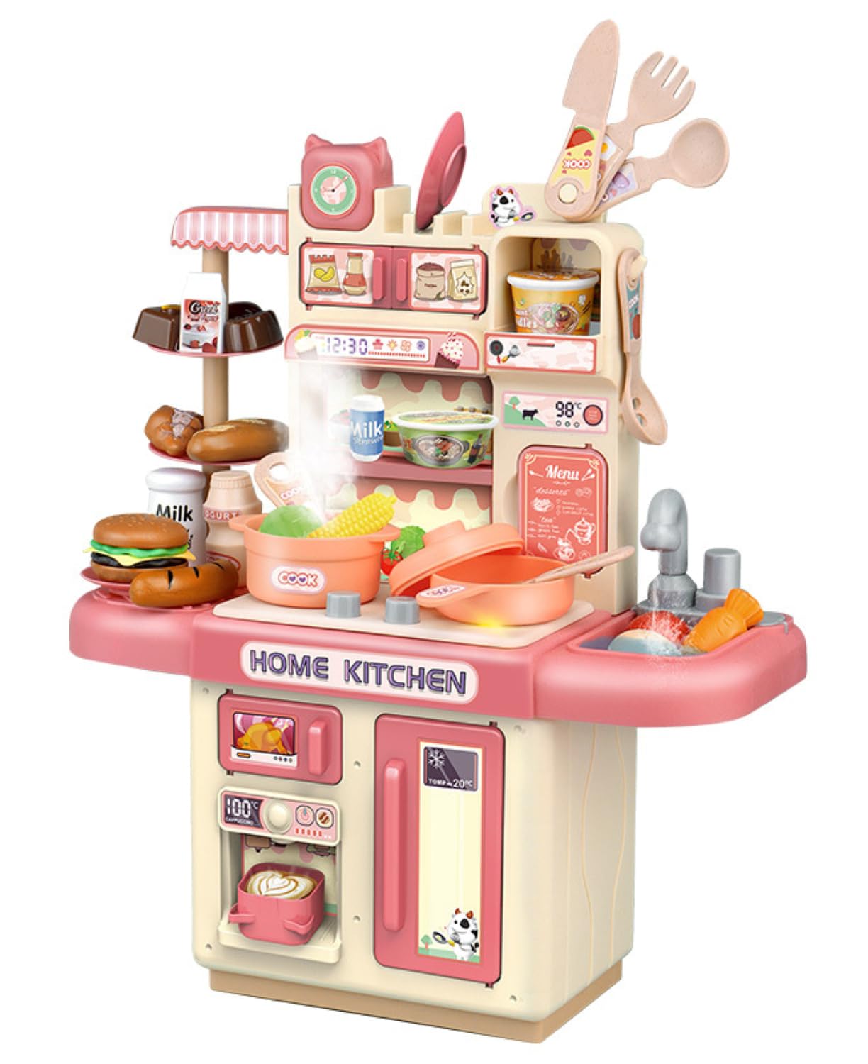 Toyoos Dream Kitchen Playset with Mist Spray for Kids Realistic Pretend Cooking Set with Light-Up Stove & Working Sink | Modern Kitchen Role Play Toy | Multicolor