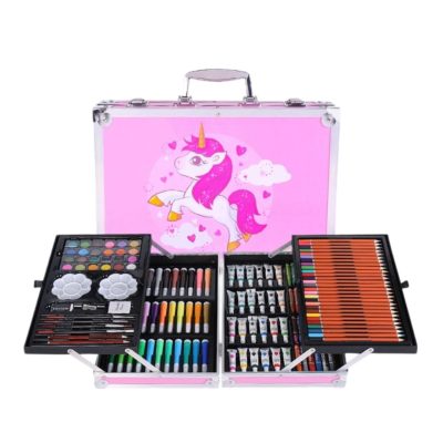 TOYOOS Unicorn Theme Art & Craft Painting Box | 145 Pieces Complete Coloring & Drawing Kit with Suitcase | Watercolors, Oil Pastels, Sketch Pens & Acrylic Brushes (Unicorn Pink)
