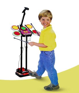 Toyoos All-in-One Musical Drum Set for Kids | 5 Drumheads with MP3 Plug-in, Microphone & Foot Pedal | Flashing Lights, Applause Button & Demo Songs | Multicolor