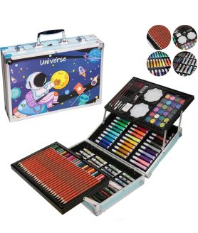 TOYOOS Space Theme Art & Craft Painting Box | 145 Pieces Complete Drawing & Coloring Kit with Suitcase | Watercolors, Oil Pastels, Sketch Pens & Acrylic Brushes (Universe Blue)