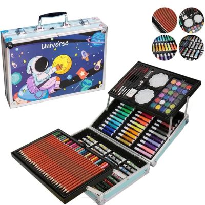 TOYOOS Space Theme Art & Craft Painting Box | 145 Pieces Complete Drawing & Coloring Kit with Suitcase | Watercolors, Oil Pastels, Sketch Pens & Acrylic Brushes (Universe Blue)