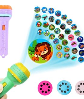 Toyoos Mini Projector Flash Light for Kids | 3 Slide Projector Torch with 24 Image Patterns | Bedtime Story Light & Night Lamp | Safe ABS Educational Toy