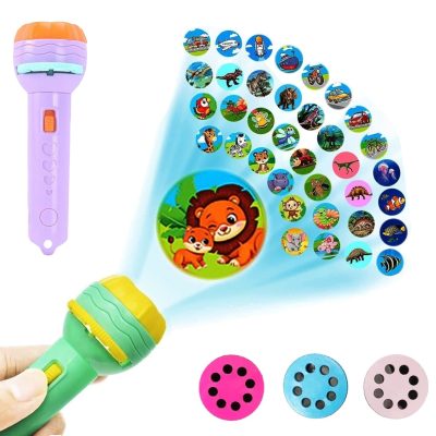 Toyoos Mini Projector Flash Light for Kids | 3 Slide Projector Torch with 24 Image Patterns | Bedtime Story Light & Night Lamp | Safe ABS Educational Toy