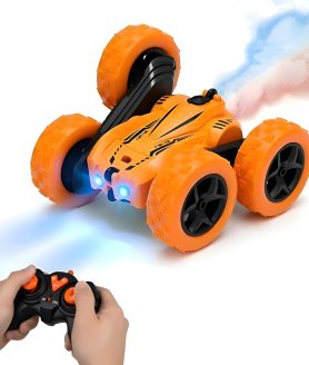TOYOOS Dual Side 360° Flip RC Stunt Car with Mist Spray | 2.4GHz Rechargeable Remote Control Off-Road Racing Car with LED Lights & One-Key Demo | Double-Sided High-Speed Toy for Kids