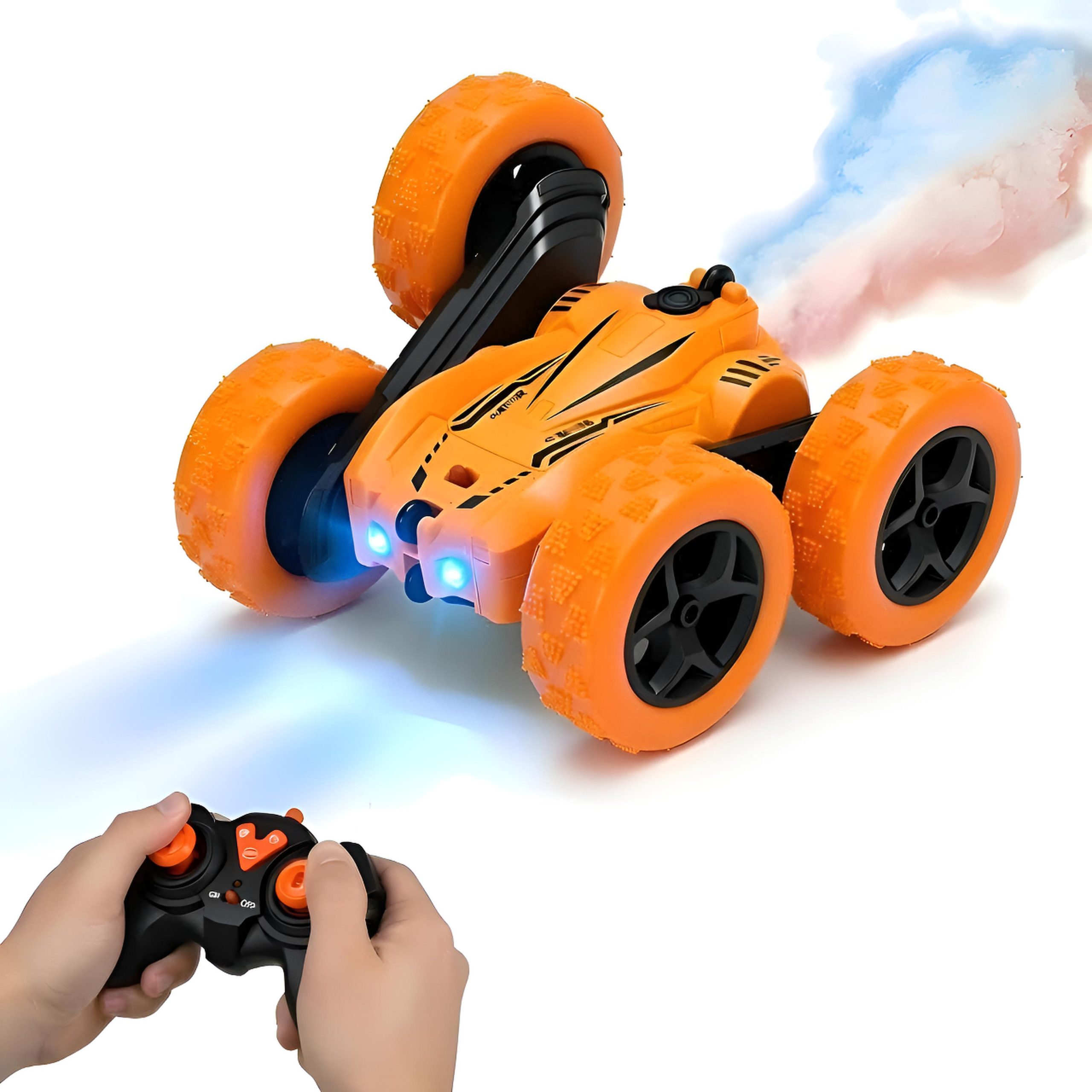 TOYOOS Dual Side 360° Flip RC Stunt Car with Mist Spray | 2.4GHz Rechargeable Remote Control Off-Road Racing Car with LED Lights & One-Key Demo | Double-Sided High-Speed Toy for Kids