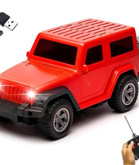 TOYOOS Remote Control Thar Jeep for Kids | Rechargeable RC Car with Mist Spray, Music On/Off, LED Lights & Auto Demo Mode | Perfect Gift for Boys & Girls-Red