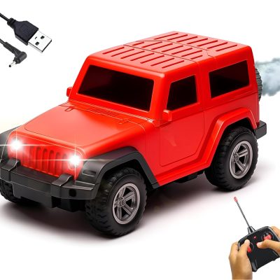 TOYOOS Remote Control Thar Jeep for Kids | Rechargeable RC Car with Mist Spray, Music On/Off, LED Lights & Auto Demo Mode | Perfect Gift for Boys & Girls-Red