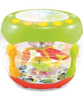 Toyoos Fish Aquarium Music Flash Drum with 3D Dynamic Light Light-Up Musical Drum Toy | Educational Activity for Fine Motor Skills | Rechargeable Gift for 1–5-Year-Old Boys & Girls