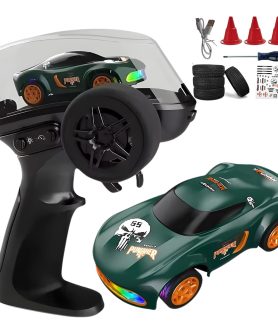 TOYOOS 1:64 Mini RC Drift Car | Dock on Remote Turbo 4WD Micro Drifter High-Speed Desktop RC Car with Color-Changing LED Lights | Spare Tyres, Cones & DIY Stickers | Color & Model as per Stock