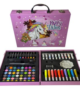 TOYOOS Unicorn Theme Art & Craft Painting Box | 85 Pieces Complete Drawing & Coloring Kit with Suitcase | Watercolors, Oil Pastels, Sketch Pens & Paint Brush (Unicorn Pink)