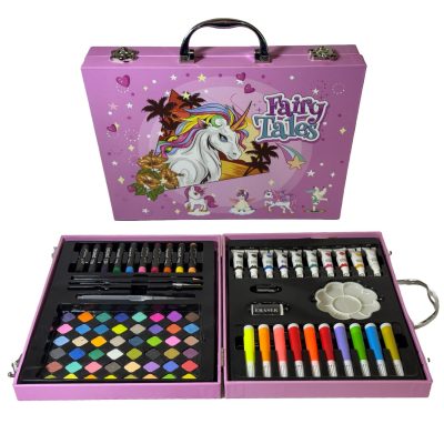 TOYOOS Unicorn Theme Art & Craft Painting Box | 85 Pieces Complete Drawing & Coloring Kit with Suitcase | Watercolors, Oil Pastels, Sketch Pens & Paint Brush (Unicorn Pink)