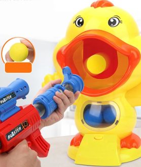 TOYOOS Hungry Duck Feeding Shooting Game | Air Pressure Toy Gun with Score Sound | Includes 8 Soft Foam Balls | Fun Indoor Target Game for Kids (3–10 Years)