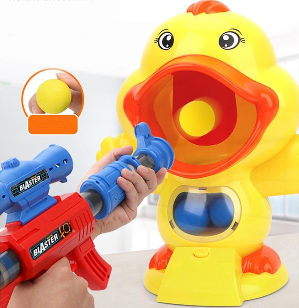 TOYOOS Hungry Duck Feeding Shooting Game | Air Pressure Toy Gun with Score Sound | Includes 8 Soft Foam Balls | Fun Indoor Target Game for Kids (3–10 Years)