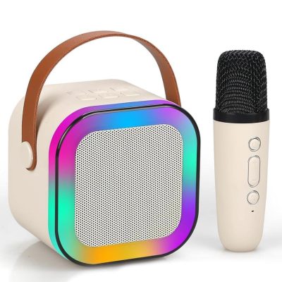 Toyoos Wireless Karaoke Machine with Microphone | Bluetooth 5.3 Speaker with Echo Control, Colorful LED Lights & Rechargeable Battery | Portable Karaoke Mic Set for Kids & Adults