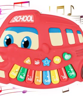 Toyoos School Bus Piano Keyboard Toy for Kids | Musical Keyboard with Rainbow Keys, Flashing Lights & Interactive Buttons | Early Learning Educational Toy for Boys & Girls