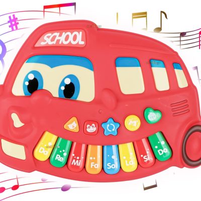 Toyoos School Bus Piano Keyboard Toy for Kids | Musical Keyboard with Rainbow Keys, Flashing Lights & Interactive Buttons | Early Learning Educational Toy for Boys & Girls