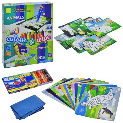 TOYOOS Color & Wipe Kit | 2 in 1 Animals & Birds Reusable Preschool Coloring Kit for Toddlers & Kids (3+ Years)