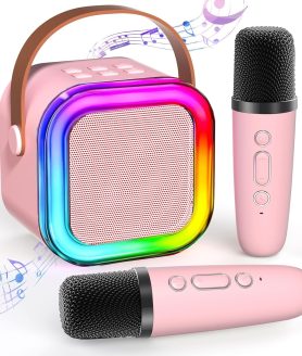 Toyoos Mini Karaoke Machine with Dual Wireless Microphones Portable Bluetooth Speaker with LED Lights | Rechargeable Musical Toy for Kids | Perfect Birthday & Christmas Gift