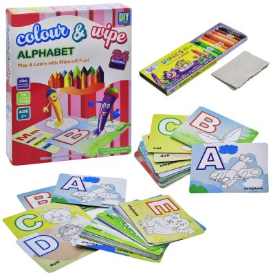 Toyoos Color & Wipe Alphabet Kit | 24 Reusable Learning Cards Preschool Coloring & Writing Practice Set | Reusable Wipe-Clean Educational Game for Toddlers (3+ Years)
