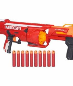 Nerf Mega Rotofury Blaster -- 10-Dart Rotating Drum -- Pump Action Blasting -- Includes 10 Mega Darts -- For Kids, Teens, Adults, Multicolor,Foam Dart Blaster