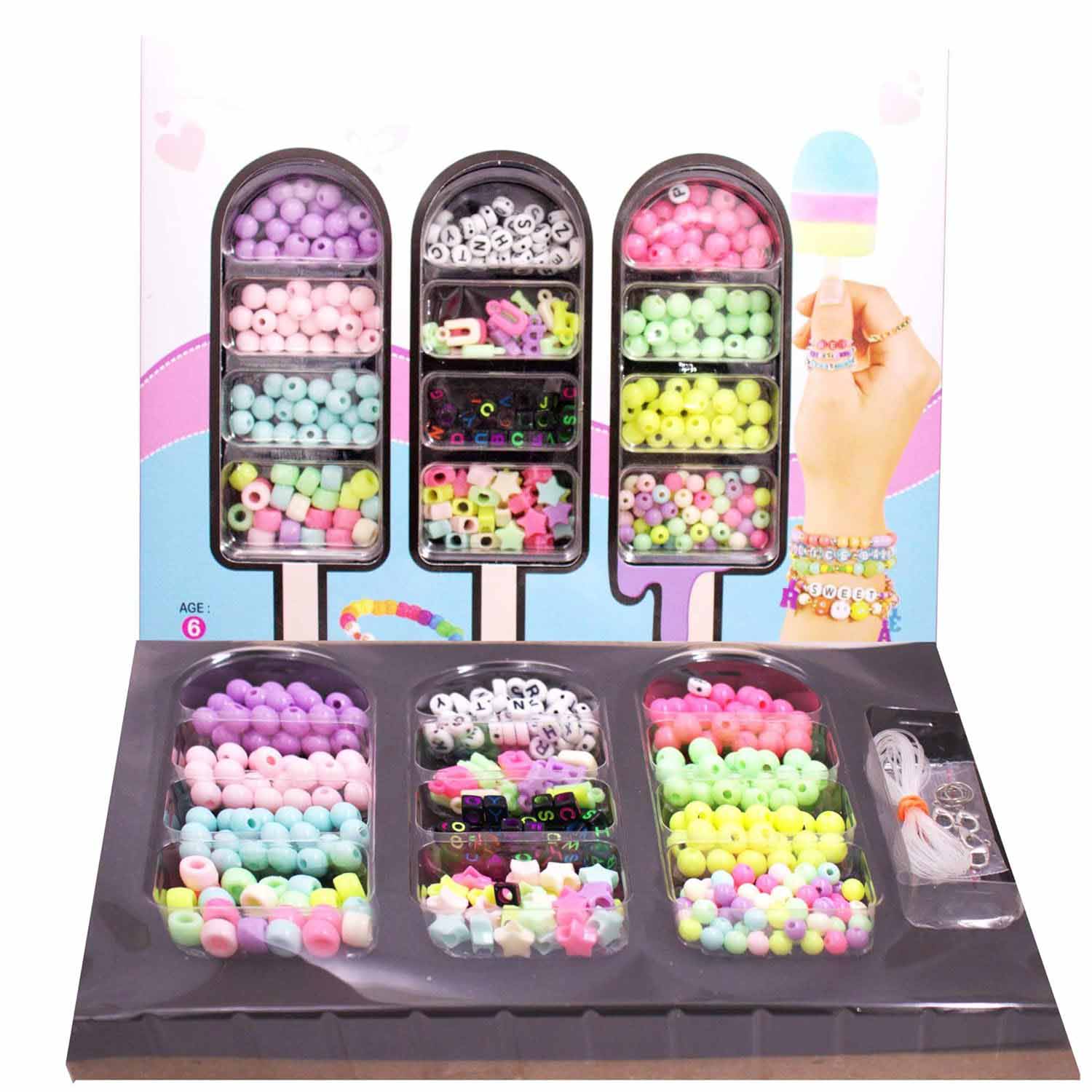Toy Cloud Ice Pop Beads & Charms Set, Make Your Own Personalized Bracelets & Jewelry with Colorful Beads, Letters, and Charms Perfect Craft Kit for Kids