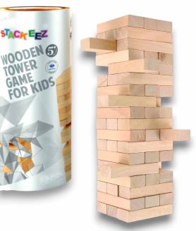 Simarr Wooden Tower Stacking Game – 54 PCS Classic Balance Block Game for Kids & Family | Wooden Building Blocks