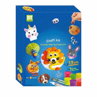 Ekta Shell Painting Craft Kit, DIY Activity, 12 Real Seashells, 6 Modelling Clay, 6 Paints, Age 3 Years+