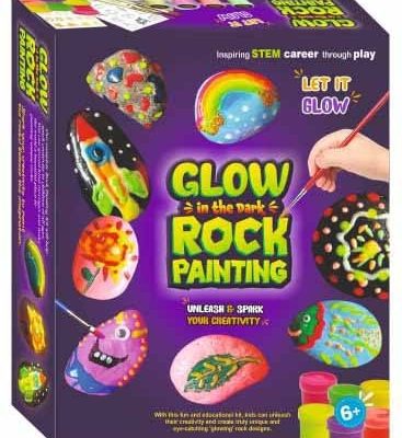 Glow in The Dark Rock Painting Kit for Kids Ages 6+ | STEM Arts & Crafts Activity Set | Creative DIY Painting Kit with Glow Paints, Brushes & Rocks