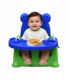 6-in-1 Baby Swing Seat, Blue and Green, with Safety Belt, Elephant Design, Hanging Rope Included,Portable Baby Booster Seat and Toddler Feeding Chair with Adjustable Tray, Bear-Shaped Backrest