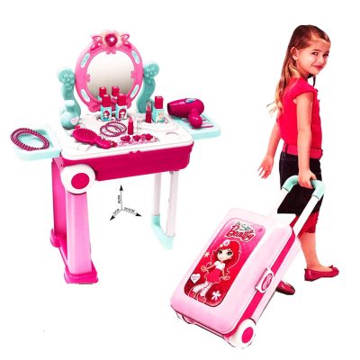 Toyoos 2-in-1 Beauty Trolley Makeup Set for Girls | Pretend Play Makeup Kit with Beauty Accessories & Trolley Case | Educational Role Play Toy for Kids 3+ Years