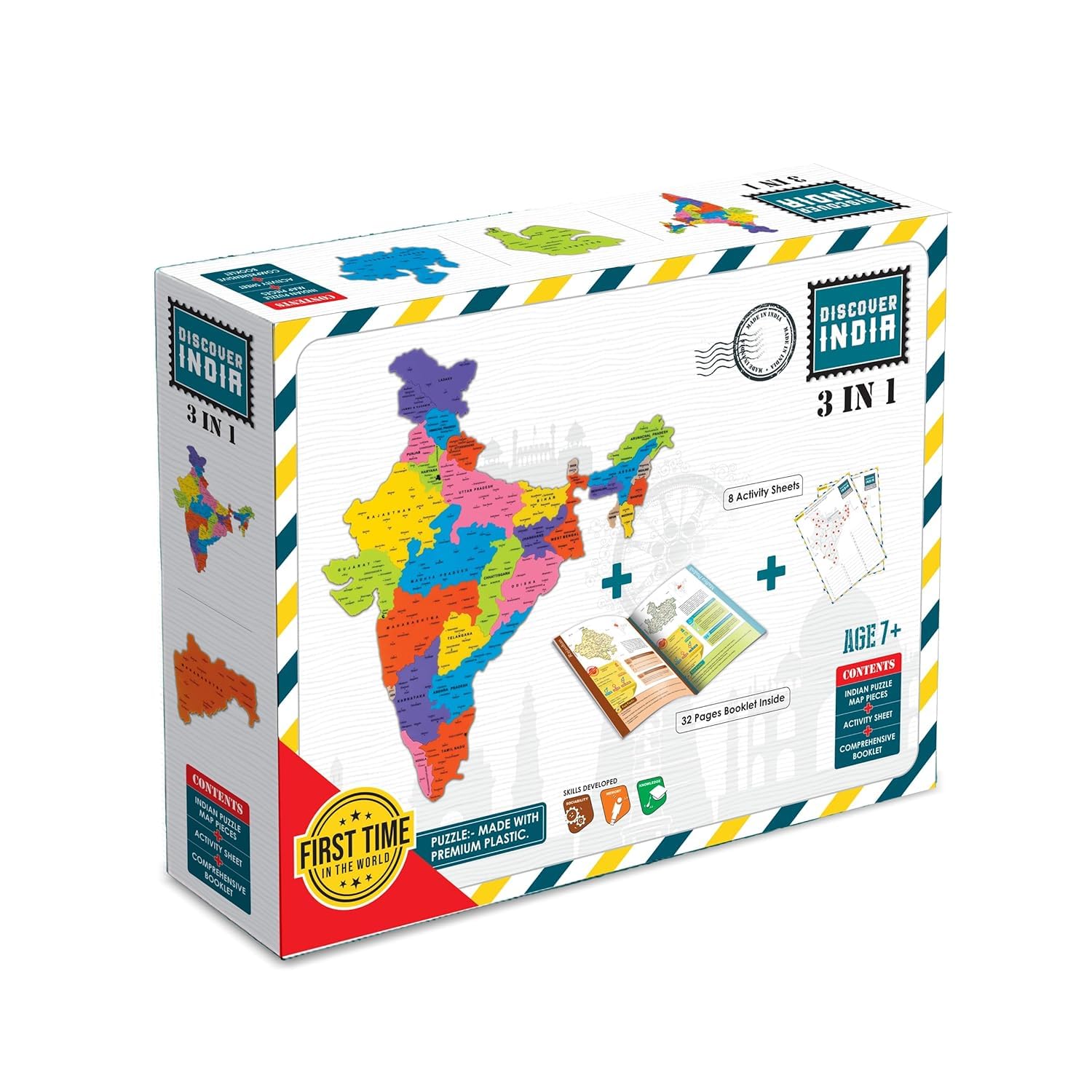 Discover India Map Puzzle with 29 Sturdy Premium Plastic State Pieces, a Fun Facts Booklet, Activity Sheets & Comprehensive Textbook. The Perfect Game to Spend Some Family time Together.