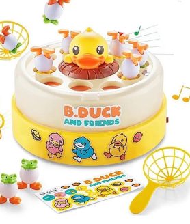 MUREN® Bounce & Spin Catching Game to Build Focus Fine Motor Skills Little Yellow Catching Ducks, Montessori Musical Interactive Learning Toy for Kids