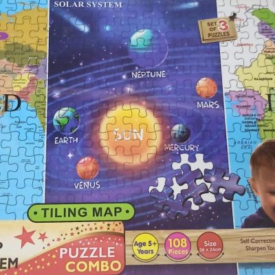 Toyoos 3-in-1 Educational Jigsaw Puzzle Set for Kids | India Map, World Map & Solar System Puzzle Combo | Learning Toy for Kids Age 5+