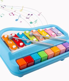 Gooyo 1511 Preschool Kids Educational Knock Playing Musical Xylophone Toy for Kids | 2 in 1 Big Musical Piano and Xylophone Toy with Colorful Keys & 2 Mallets | Blue | No Batteries Required