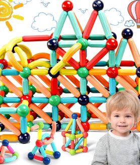 Magnetic Building Blocks Sticks for Kids 3+ Years | Montessori Learning, Activity and Construction Kit | Multicolor | Educational Toy for Boys and Girls (Set of 64 Pieces)