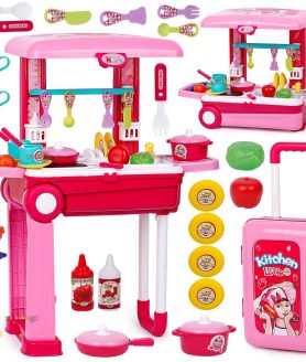 Zest 4 Toyz Kitchen Set for Girls | Light & Sound Portable Trolley 18 pcs Kitchen Toys for Girls | Big Cooking Set for Kids | Battery Operated Pretend Play Toys | Birthday Gifts for Kids - Pink