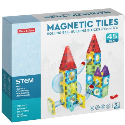 Magnetic Tiles Marble Run Building Blocks 45 Pcs | STEM Learning Toy for Kids 3+ | Builds Focus, Creativity & Screen-Free Play