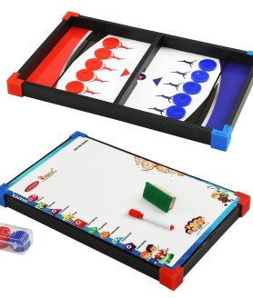 SIMARR 2-in-1 Junior String Hockey Game with White Marker Board – Fast Sling Puck Tabletop Board Game for Kids & Family