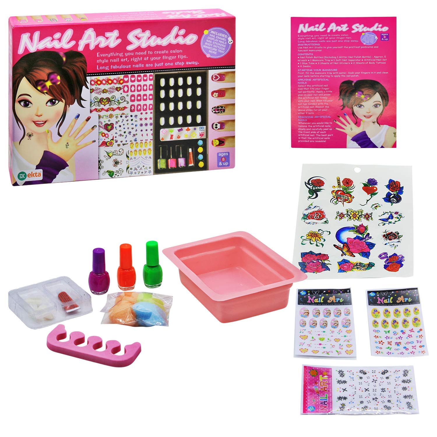 EKTA Eva Nail Art Studio, Pink, Multicolor, 17 Piece