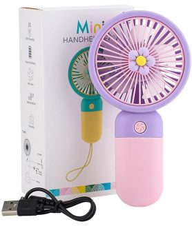 Portable Rechargeable Mini Fan | 400mAh USB Handheld Small Fan with 3 Speed Modes | Silent Personal Cooling Fan for Travel, Office, Makeup, Kitchen & Outdoor Use MULTICOLOR